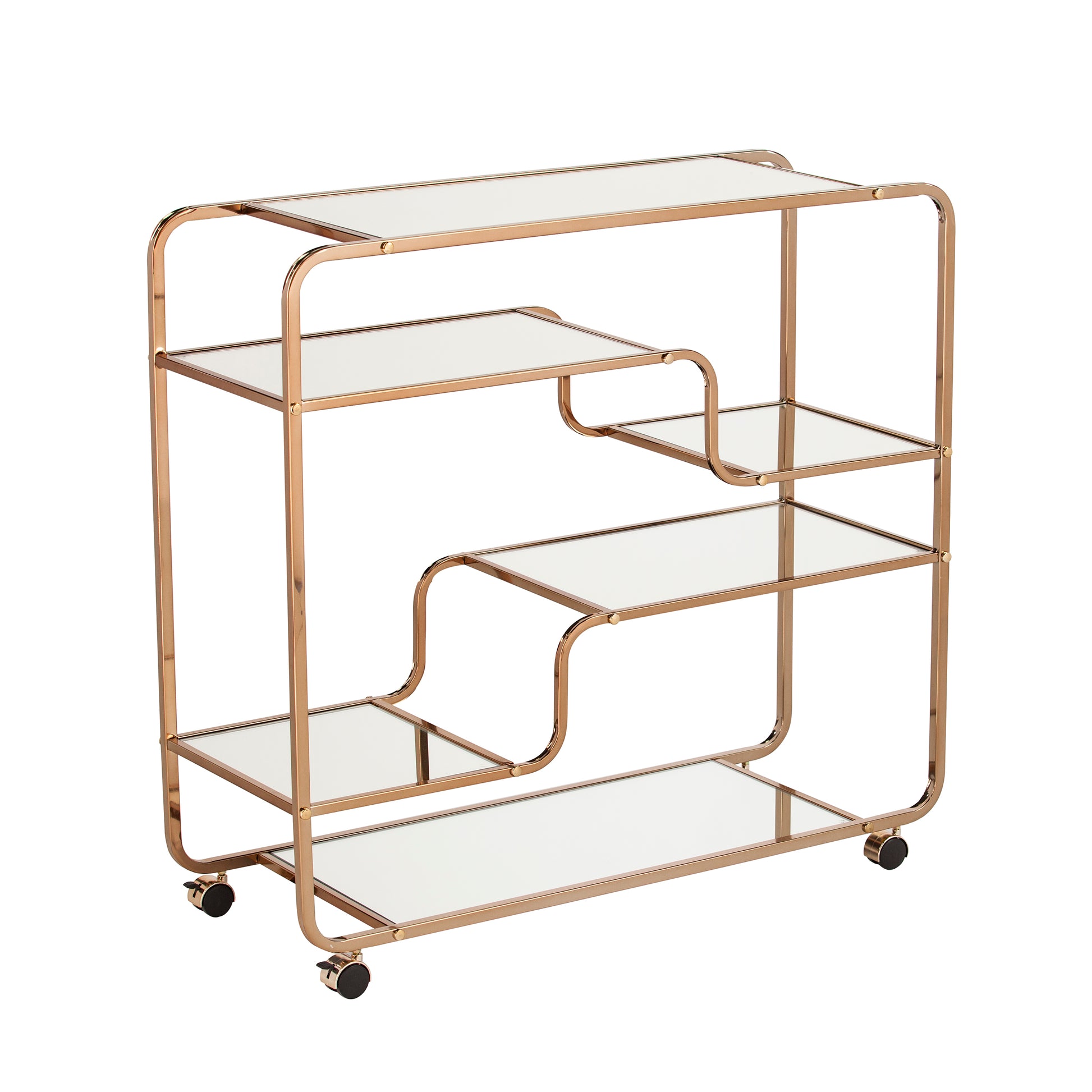 Maylynn Art Deco Mirrored Bar Cart - bar cart at an angle 