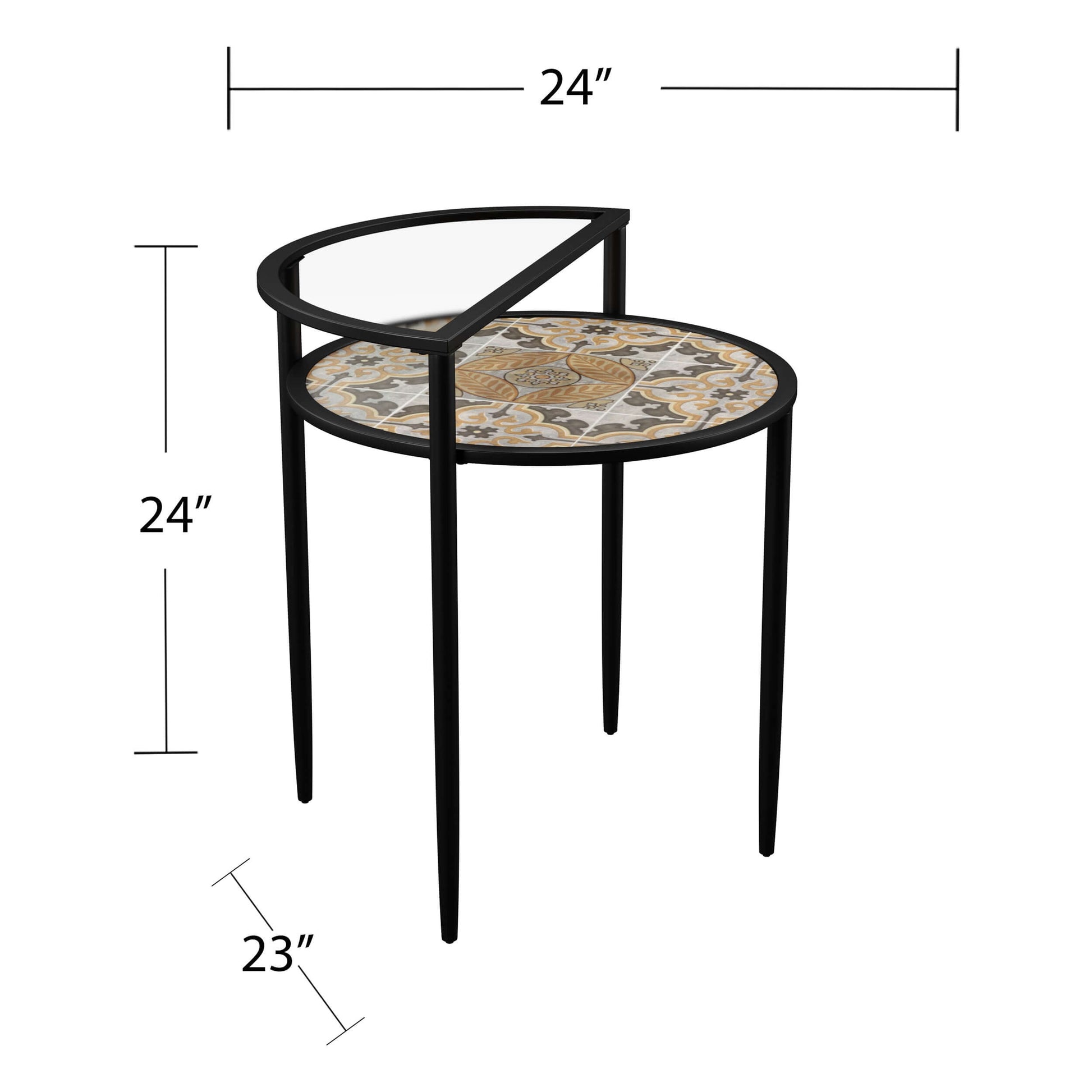 Angled view of Patio Side Table | Lorengo Outdoor Accent Table with dimensions