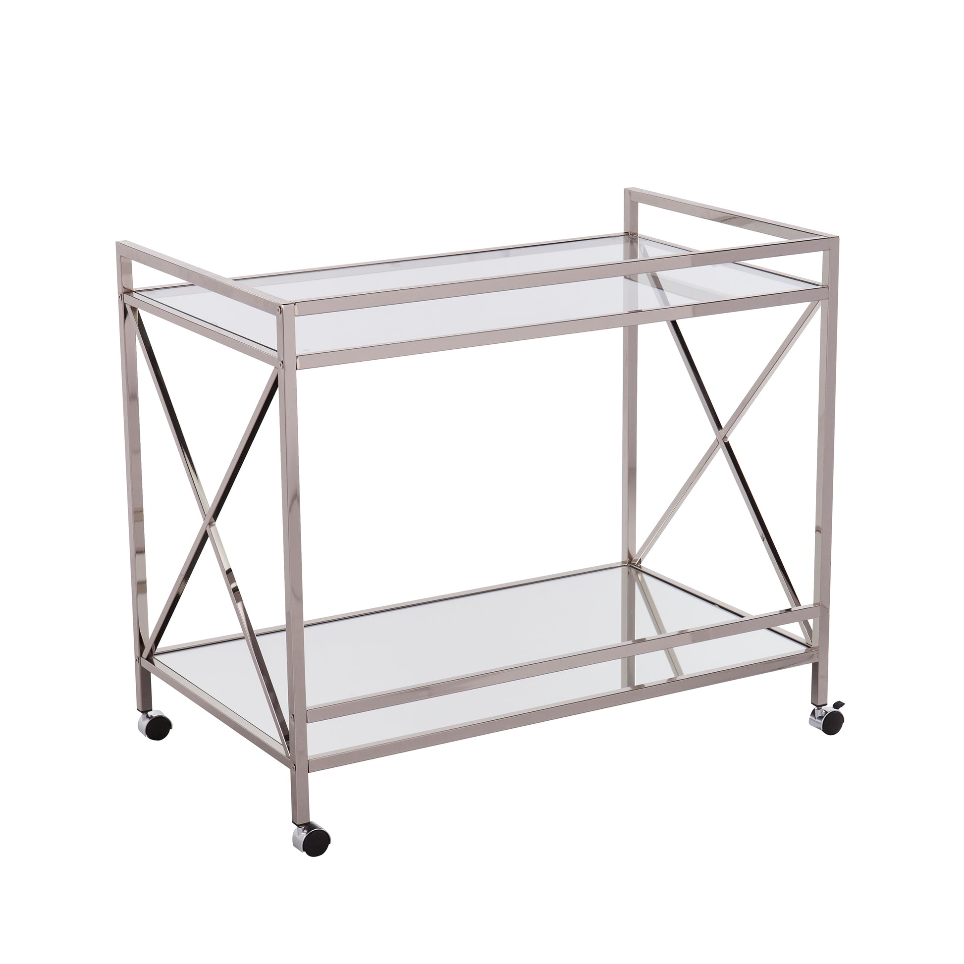 Maxton Silver Bar Cart - bar cart at an angle 