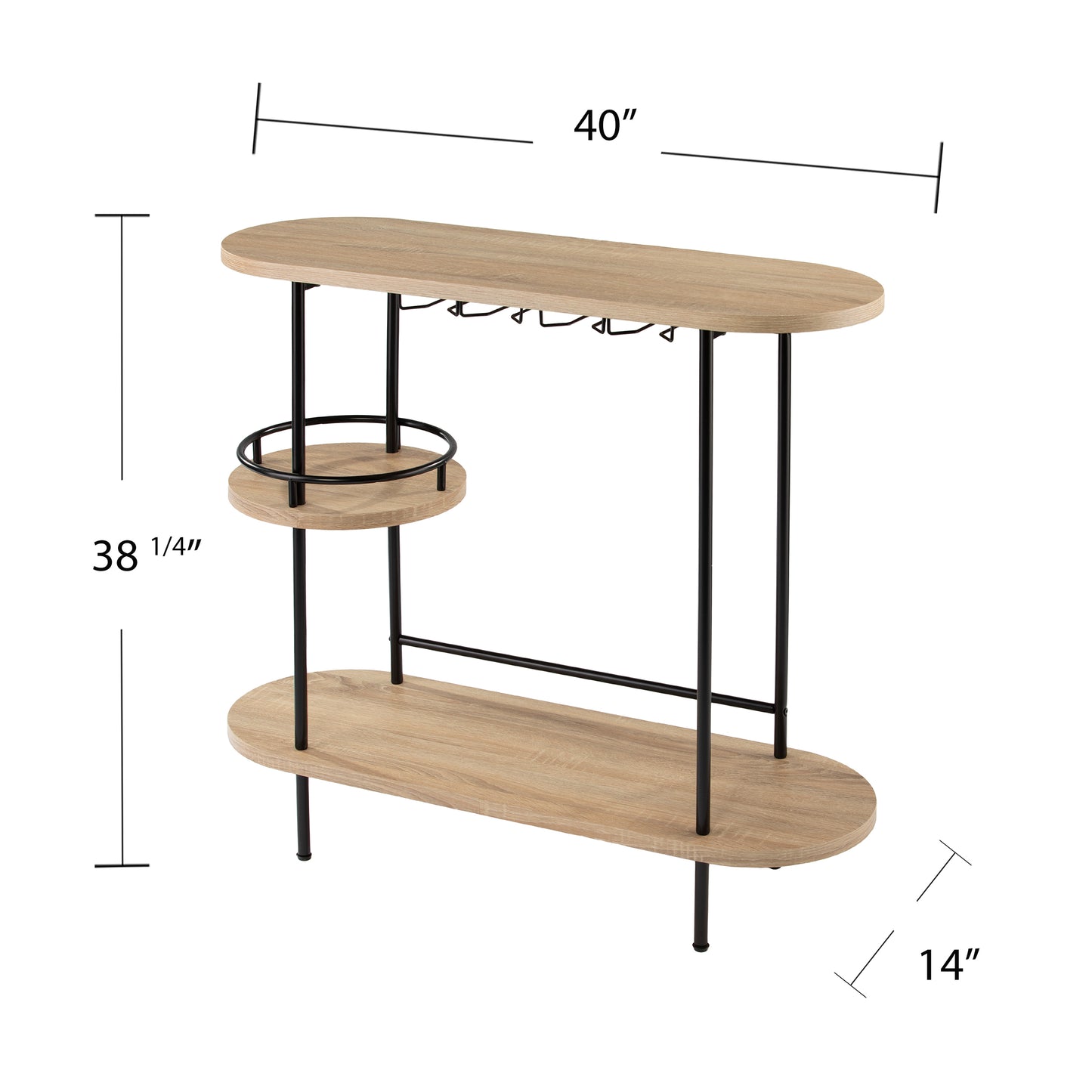 Dagney Wine/Bar Table w/ Glassware Storage – Natural and Black Finish