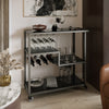 Holly & Martin Zephs Bar Cart - Gunmetal Gray w/ Black Glass - bar cart in living room 