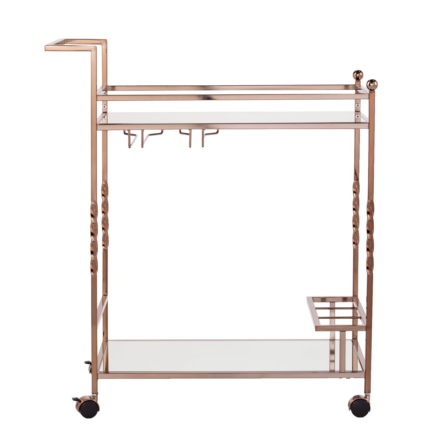 Ivers Metal Mirrored Bar Cart - Champagne - bar cart front or back view 