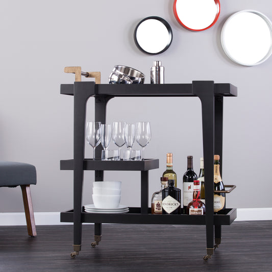 Holly & Martin Zhori Midcentury Modern Bar Cart - Black - bar cart in living room 