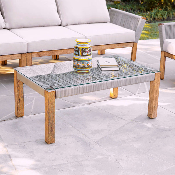 Lifestyle image of Outdoor Glass-Top Coffee Table Brendina 