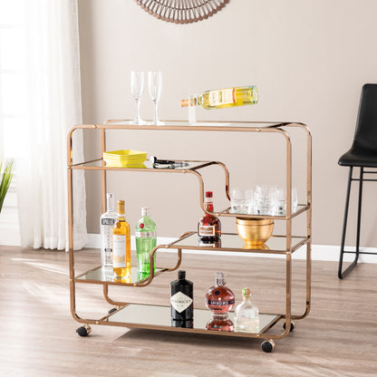 Maylynn Art Deco Mirrored Bar Cart - bar cart in living room 