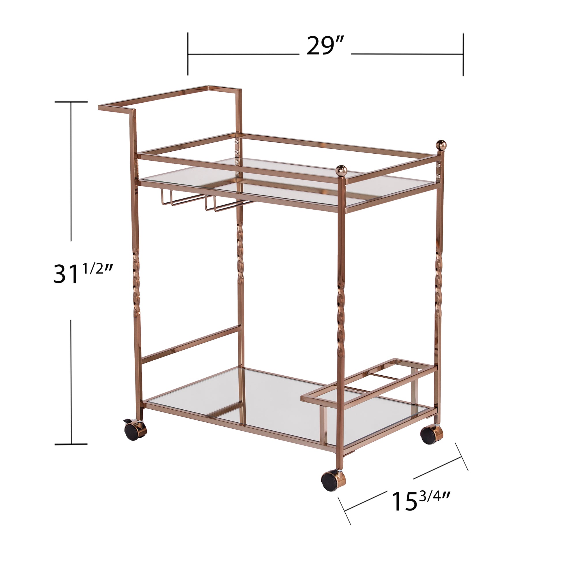 Ivers Metal Mirrored Bar Cart - Champagne - bar cart with measurements 