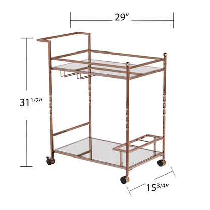 Ivers Metal Mirrored Bar Cart - Champagne - bar cart with measurements 