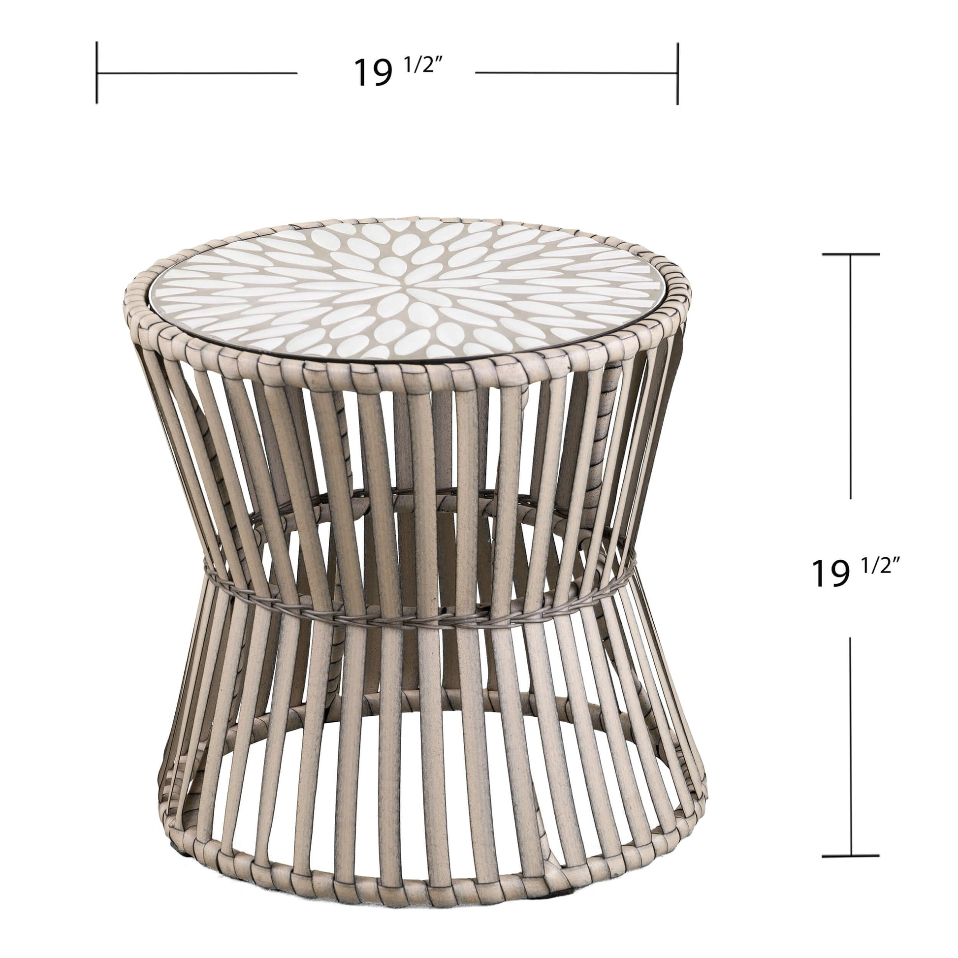 Angled image of Round Outdoor Side Table | Melilani - Bundle Abode with dimensions 