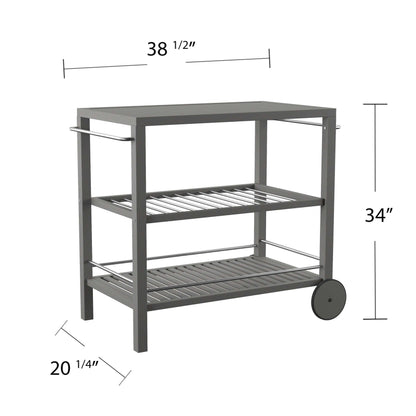 Bajarno Outdoor Bar Cart - bar cart at an angle with measurements 